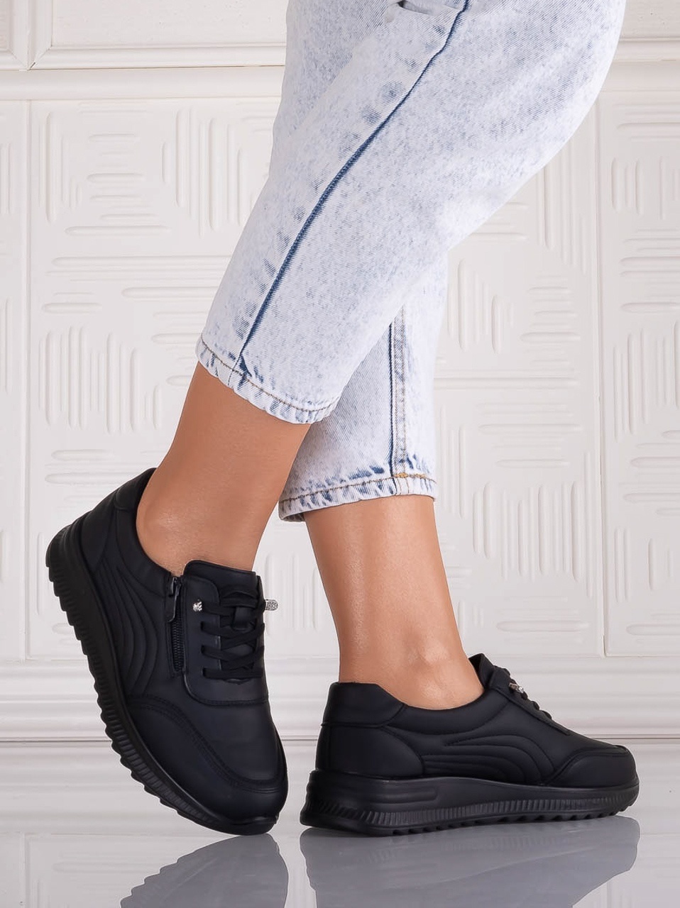 Pantofi dama Casual Negri din Piele Ecologica Savira - poza 2