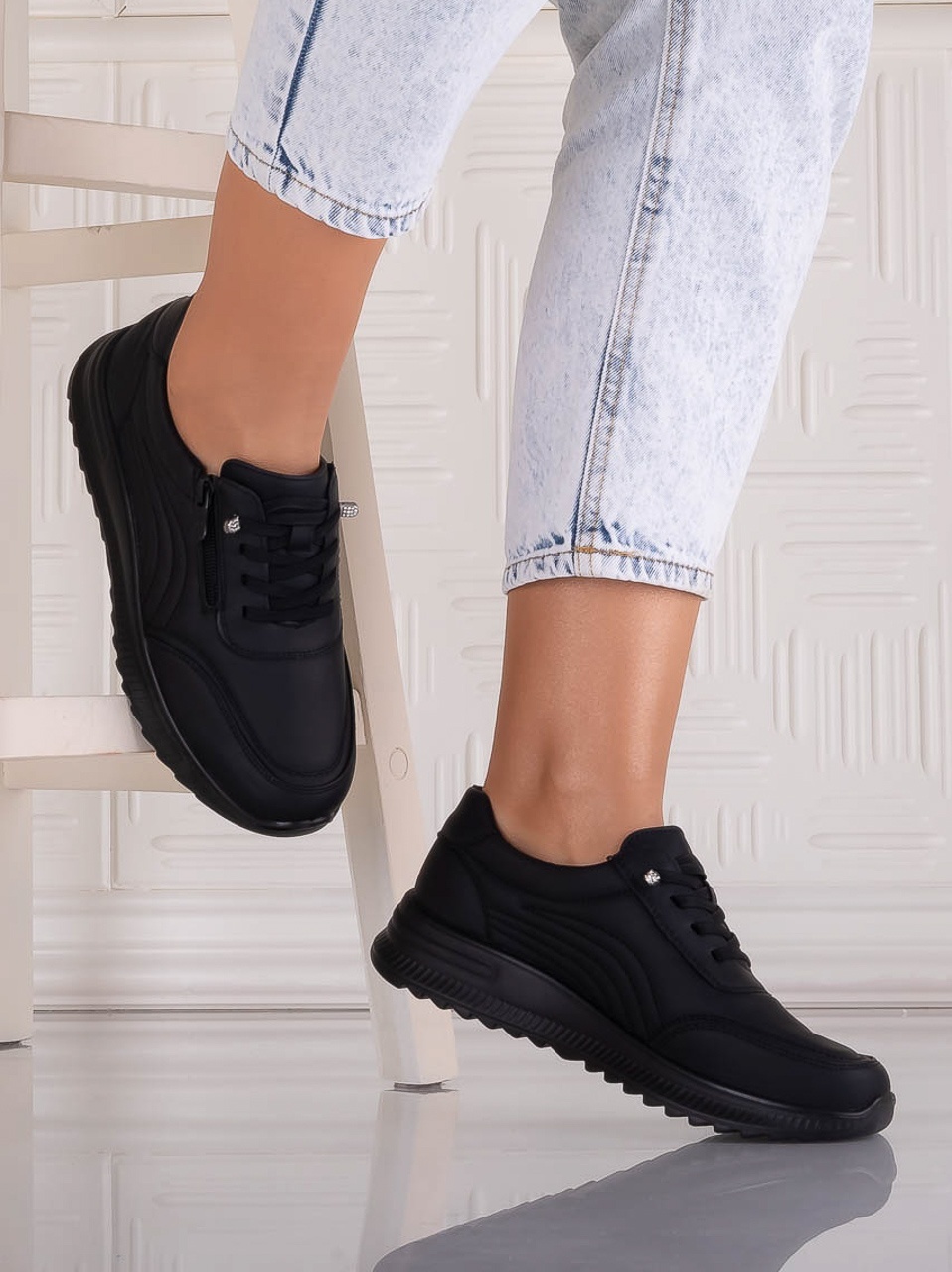 Pantofi dama Casual Negri din Piele Ecologica Savira - poza 3