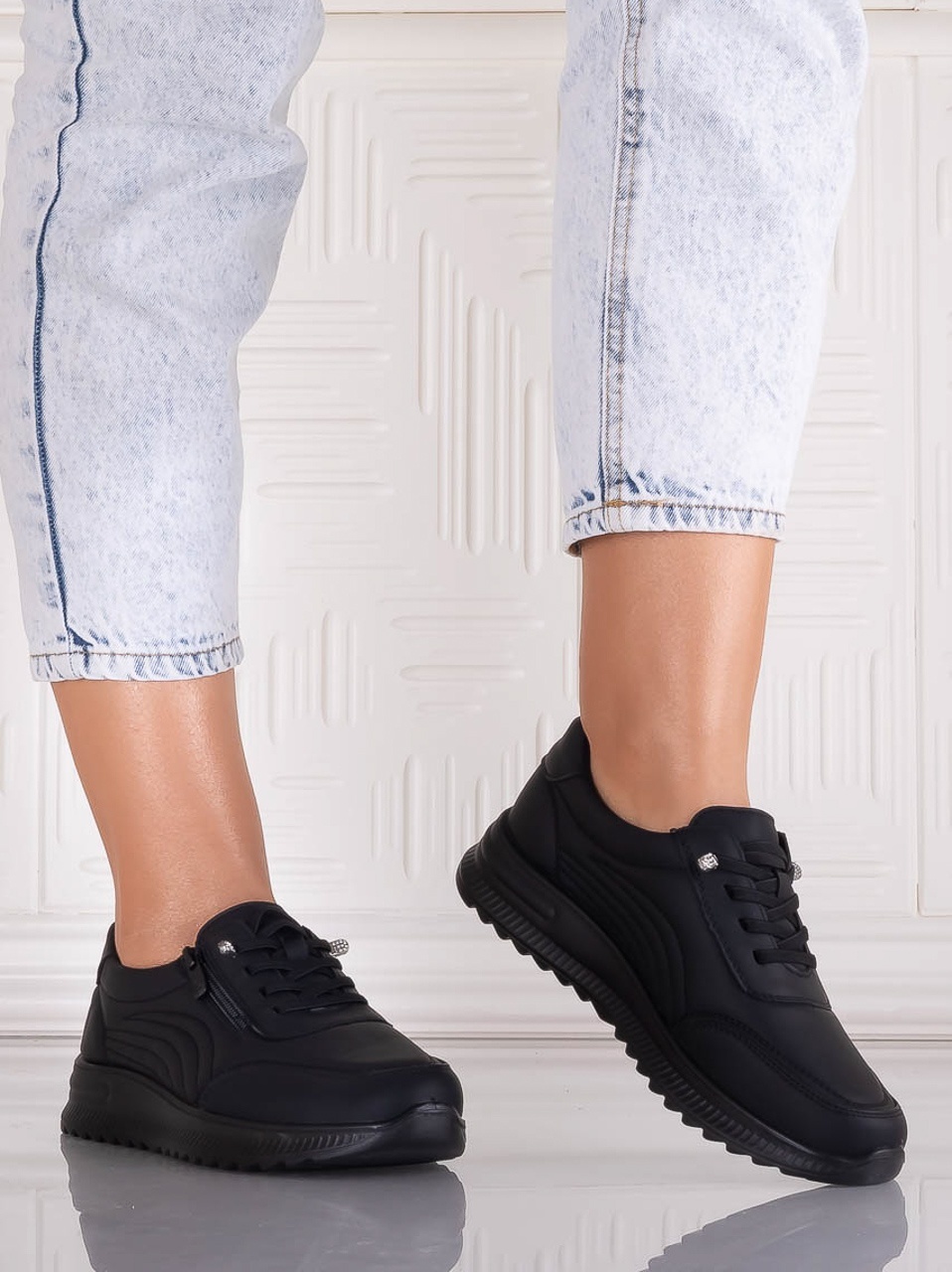 Pantofi dama Casual Negri din Piele Ecologica Savira - poza 4