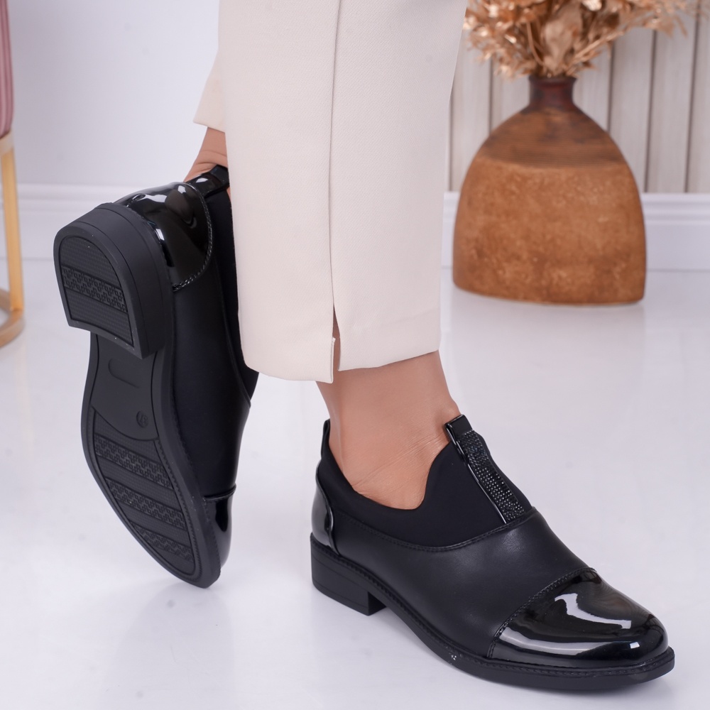 Pantofi dama casual Negri din Piele Ecologica si Lacuita Rary - poza 2