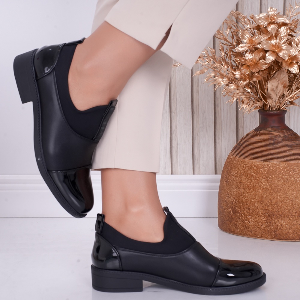 Pantofi dama casual Negri din Piele Ecologica si Lacuita Rary - poza 4