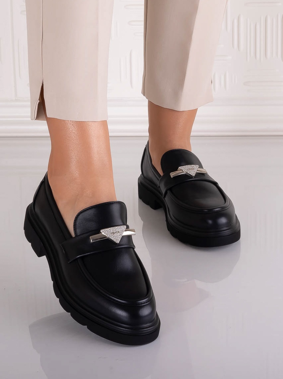 Pantofi dama casual Negri din Piele Ecologica Sudera - poza 1