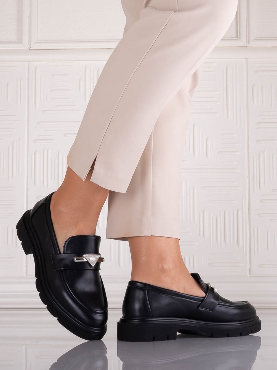 Pantofi dama casual Negri din Piele Ecologica Sudera - poza 2