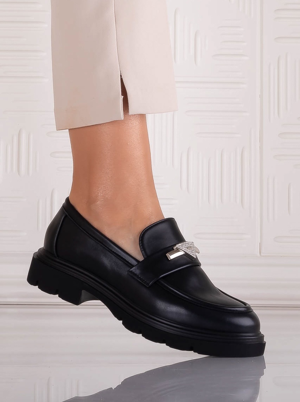 Pantofi dama casual Negri din Piele Ecologica Sudera - poza 3