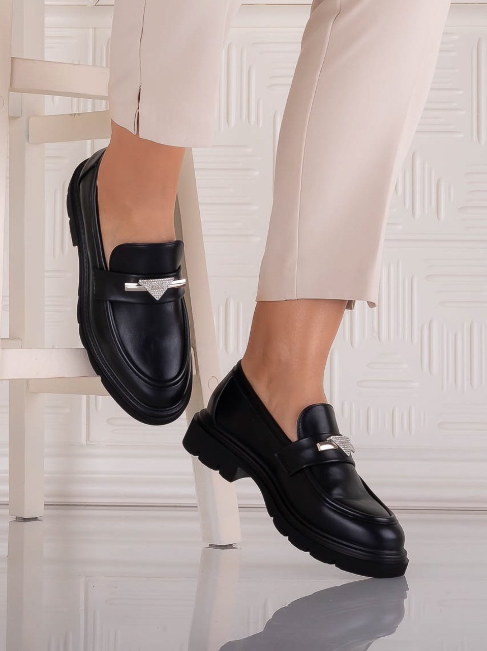 Pantofi dama casual Negri din Piele Ecologica Sudera - poza 4