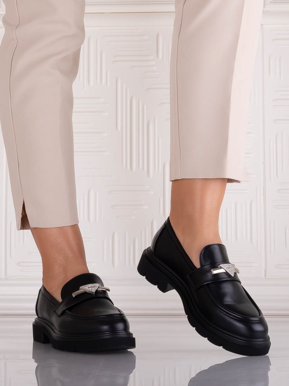 Pantofi dama casual Negri din Piele Ecologica Sudera - poza 5