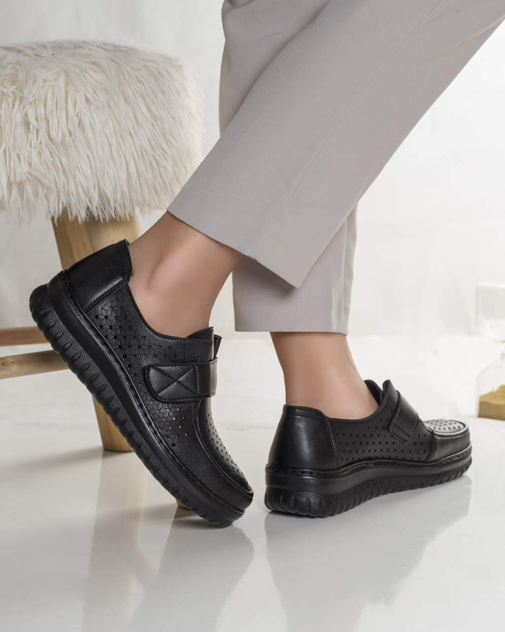 Pantofi dama casual negri din piele ecologica tani - poza 2