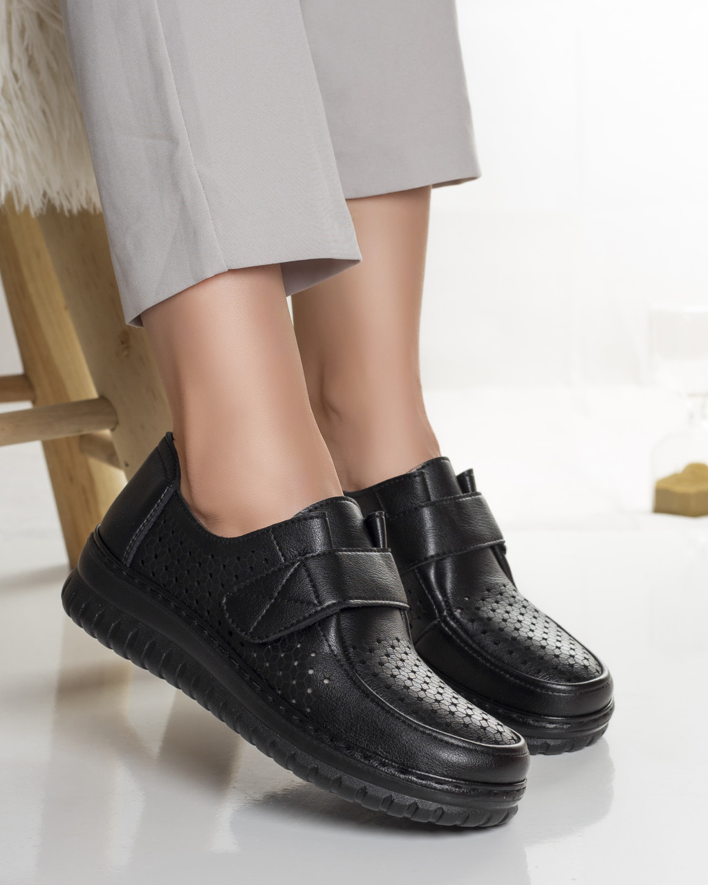 Pantofi dama casual negri din piele ecologica tani - poza 4