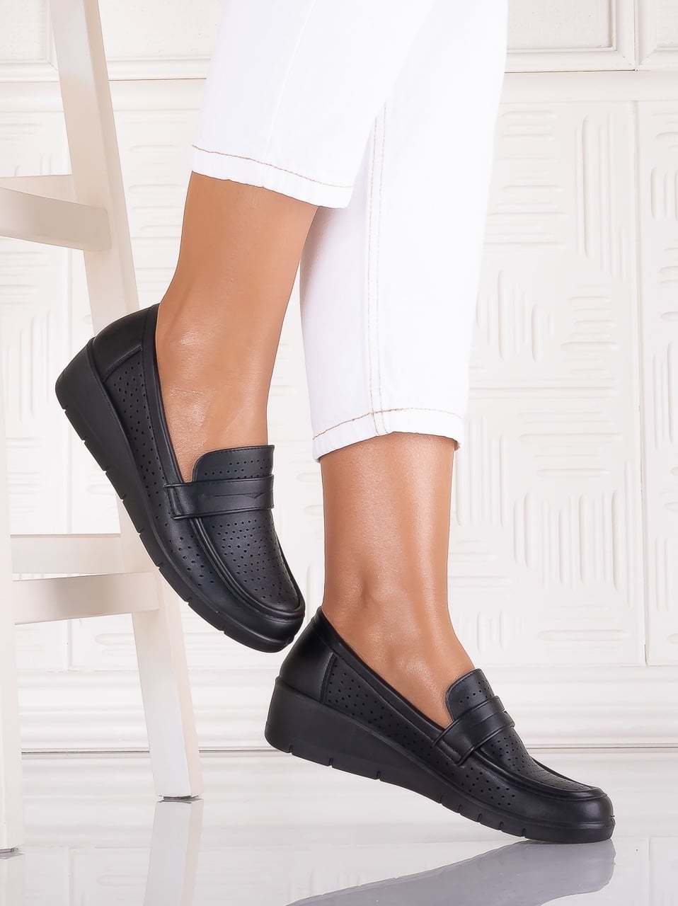 Pantofi dama casual Negri din Piele Ecologica Tenela - poza 1
