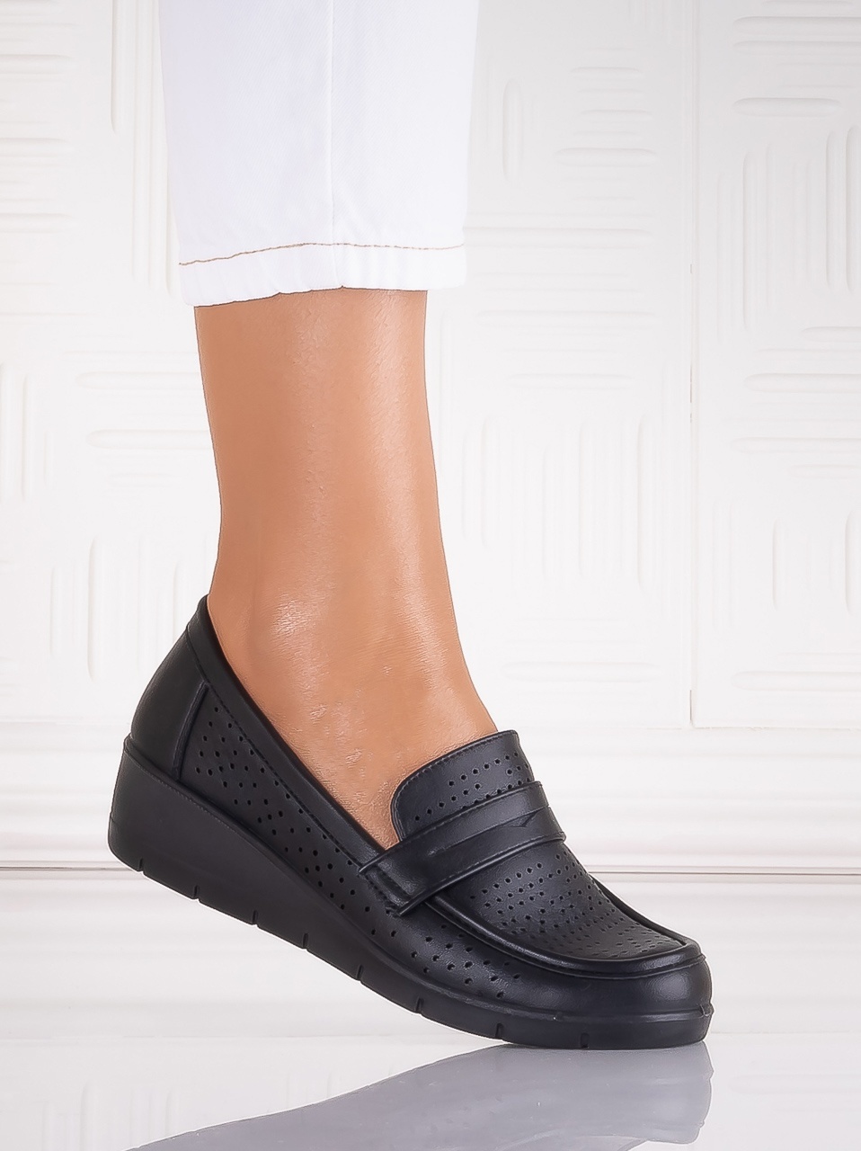 Pantofi dama casual Negri din Piele Ecologica Tenela - poza 2
