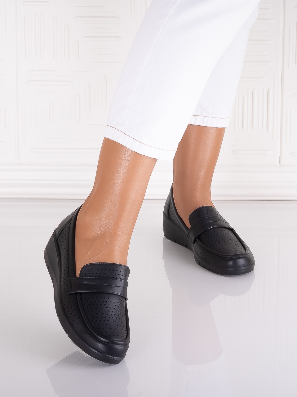 Pantofi dama casual Negri din Piele Ecologica Tenela - poza 5