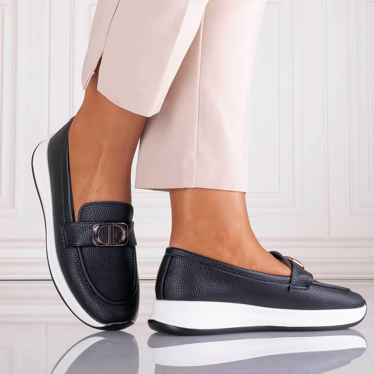 Pantofi dama Casual Negri din Piele Ecologica Ulmira - poza 4