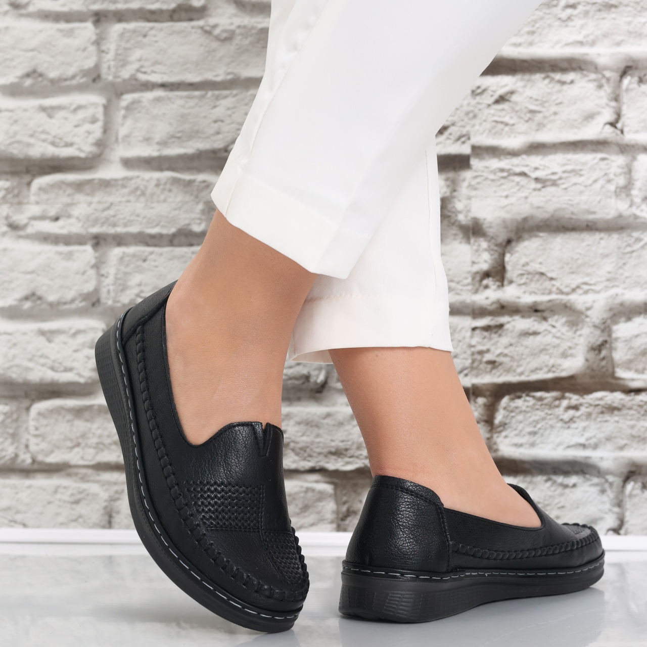 Pantofi dama casual Negri din Piele Ecologica Zinam - poza 3