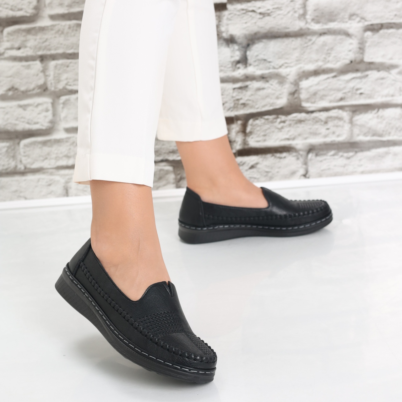 Pantofi dama casual Negri din Piele Ecologica Zinam - poza 4