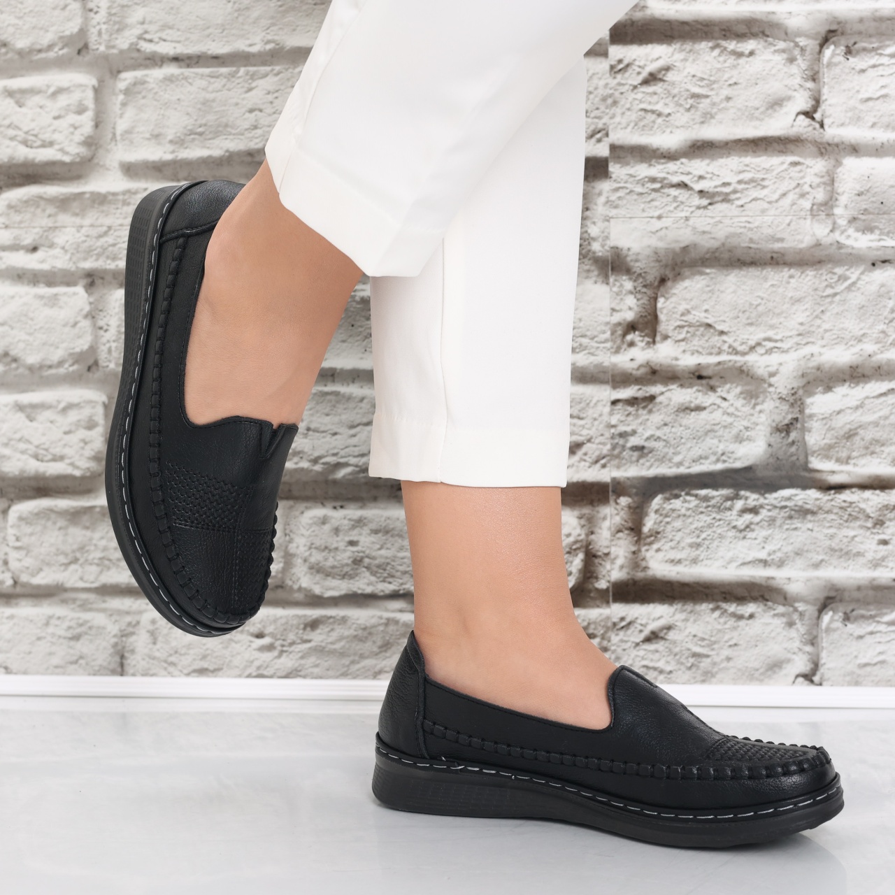 Pantofi dama casual Negri din Piele Ecologica Zinam - poza 5