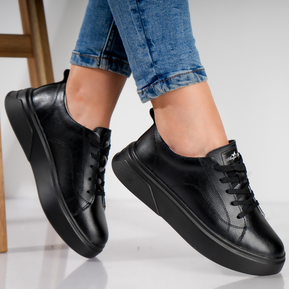 Pantofi dama casual Negri din Piele Naturala Agreta - poza 4
