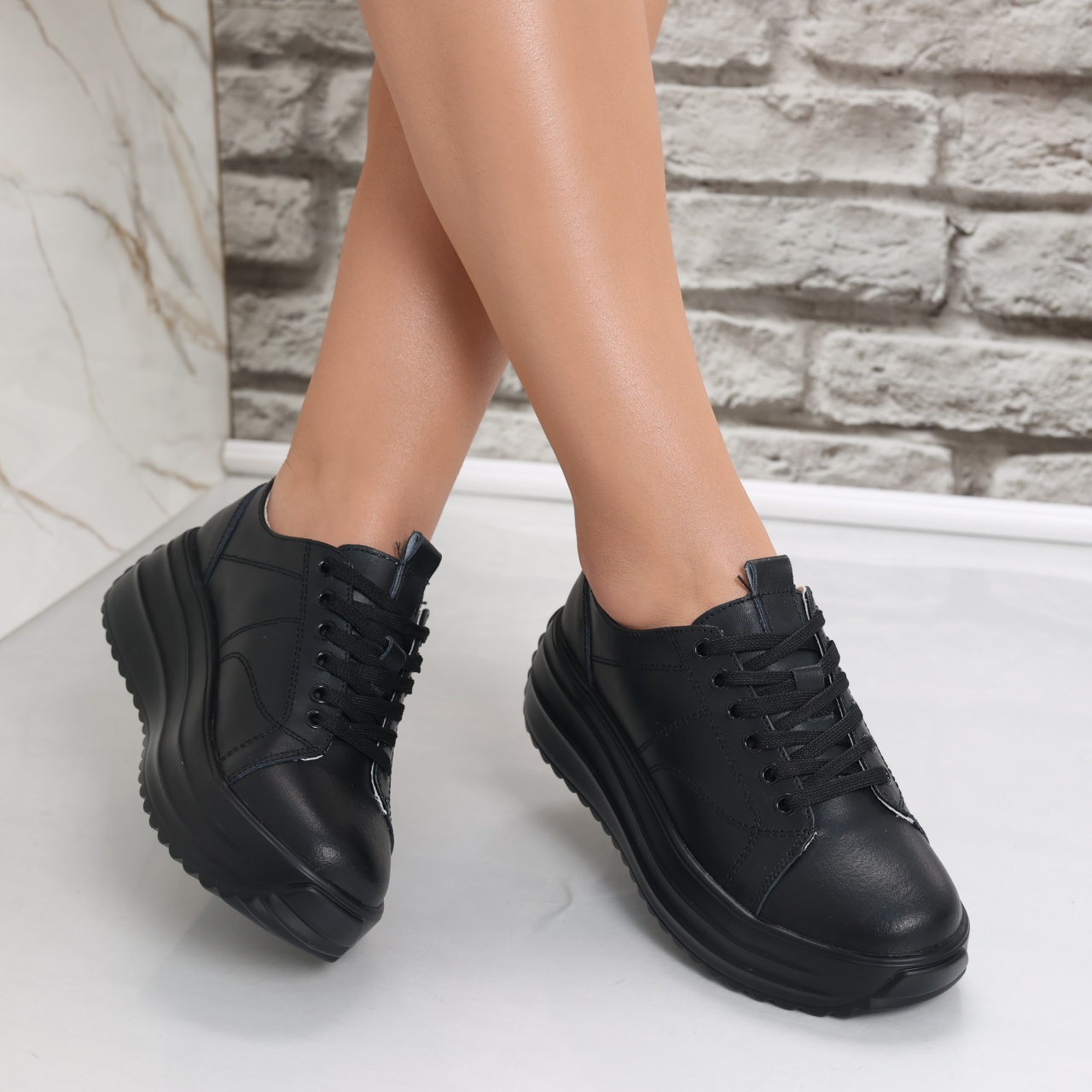 Pantofi dama casual Negri din Piele Naturala Amelsa - poza 3