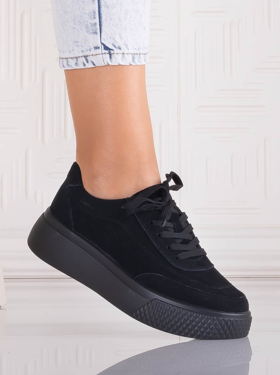 Pantofi dama casual Negri din Piele Naturala Intoarsa Adiza - poza 1