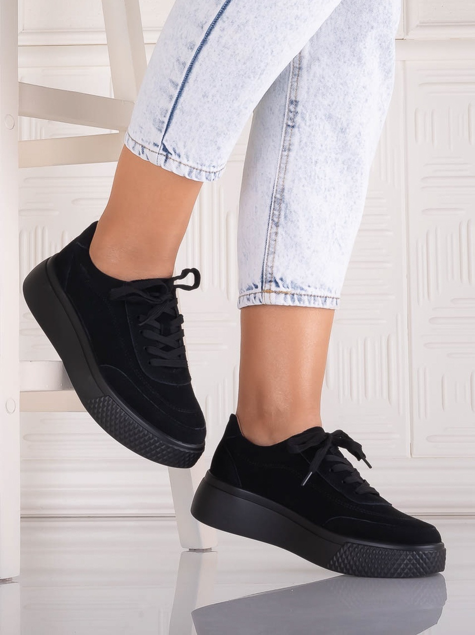 Pantofi dama casual Negri din Piele Naturala Intoarsa Adiza - poza 2