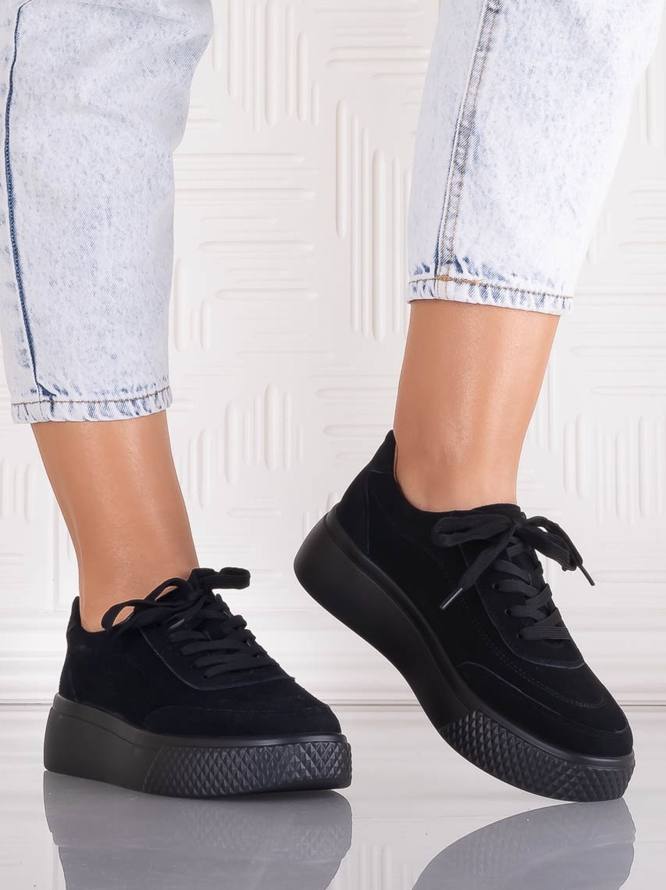 Pantofi dama casual Negri din Piele Naturala Intoarsa Adiza - poza 3