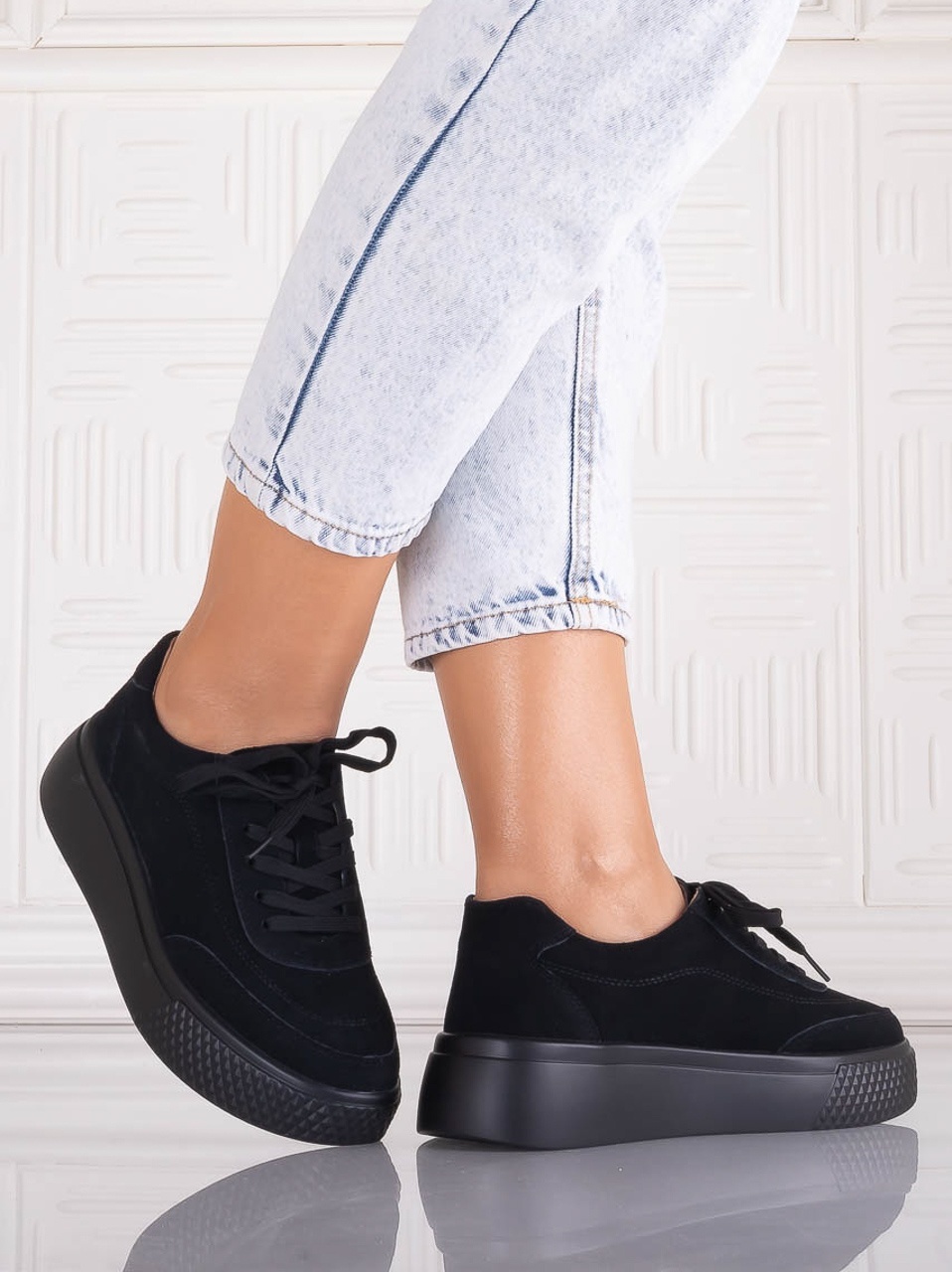 Pantofi dama casual Negri din Piele Naturala Intoarsa Adiza - poza 4