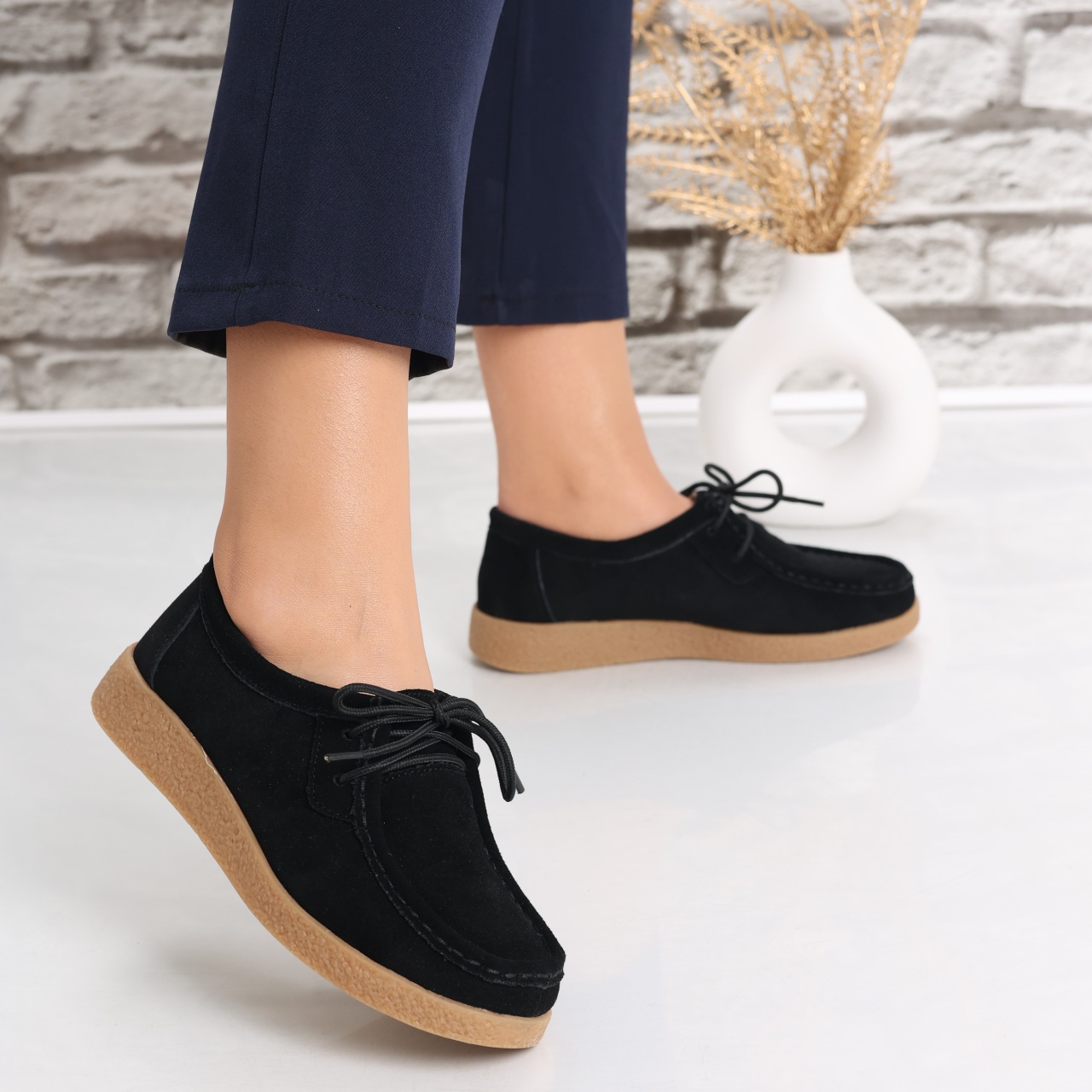 Pantofi dama casual Negri din Piele Naturala Intoarsa Alenasa - poza 3