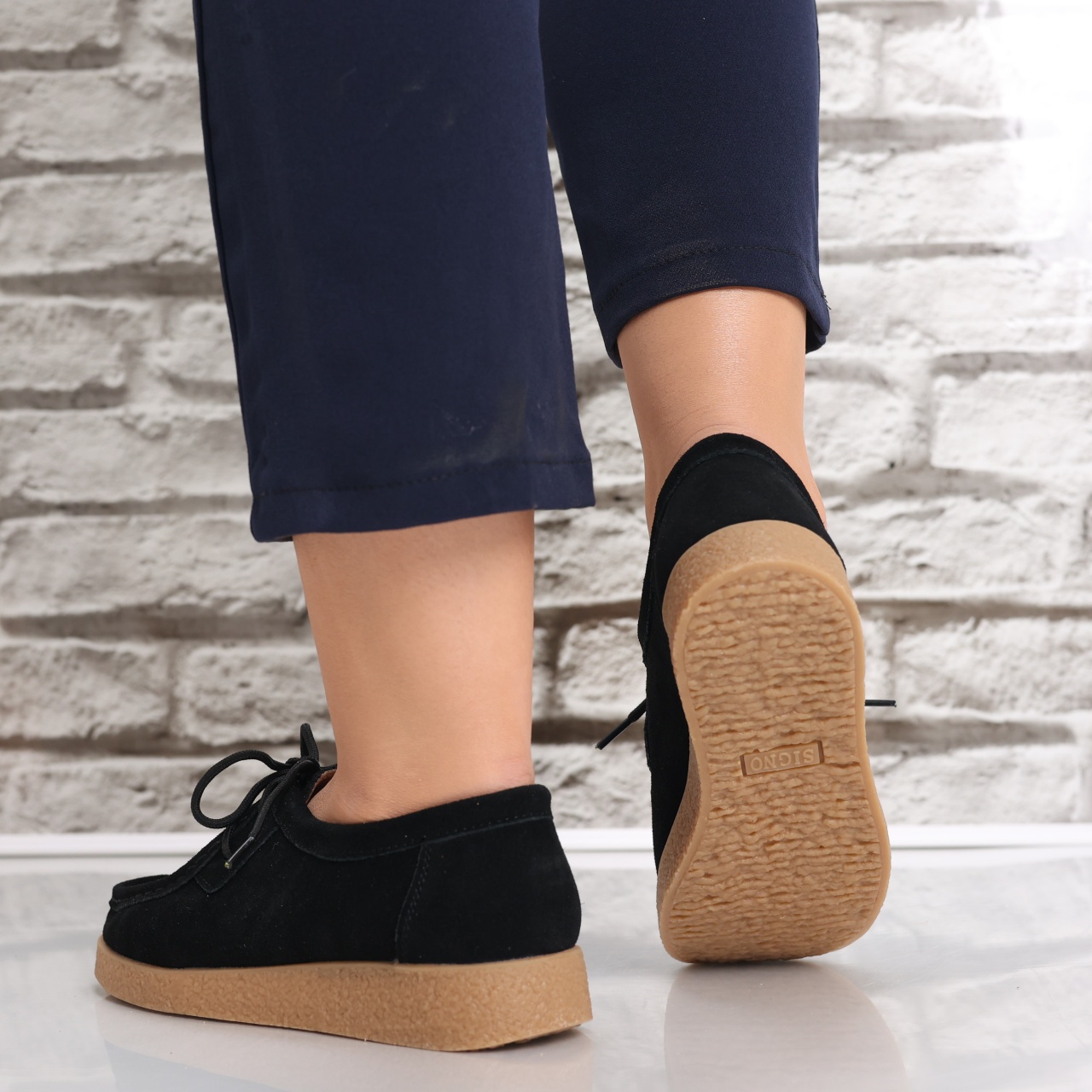 Pantofi dama casual Negri din Piele Naturala Intoarsa Alenasa - poza 4