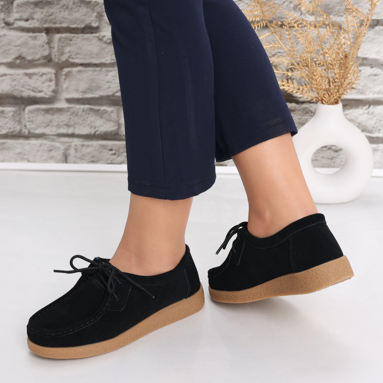 Pantofi dama casual Negri din Piele Naturala Intoarsa Alenasa - poza 5