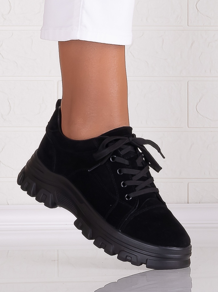 Pantofi dama casual Negri din Piele Naturala Intoarsa Alisma - poza 2