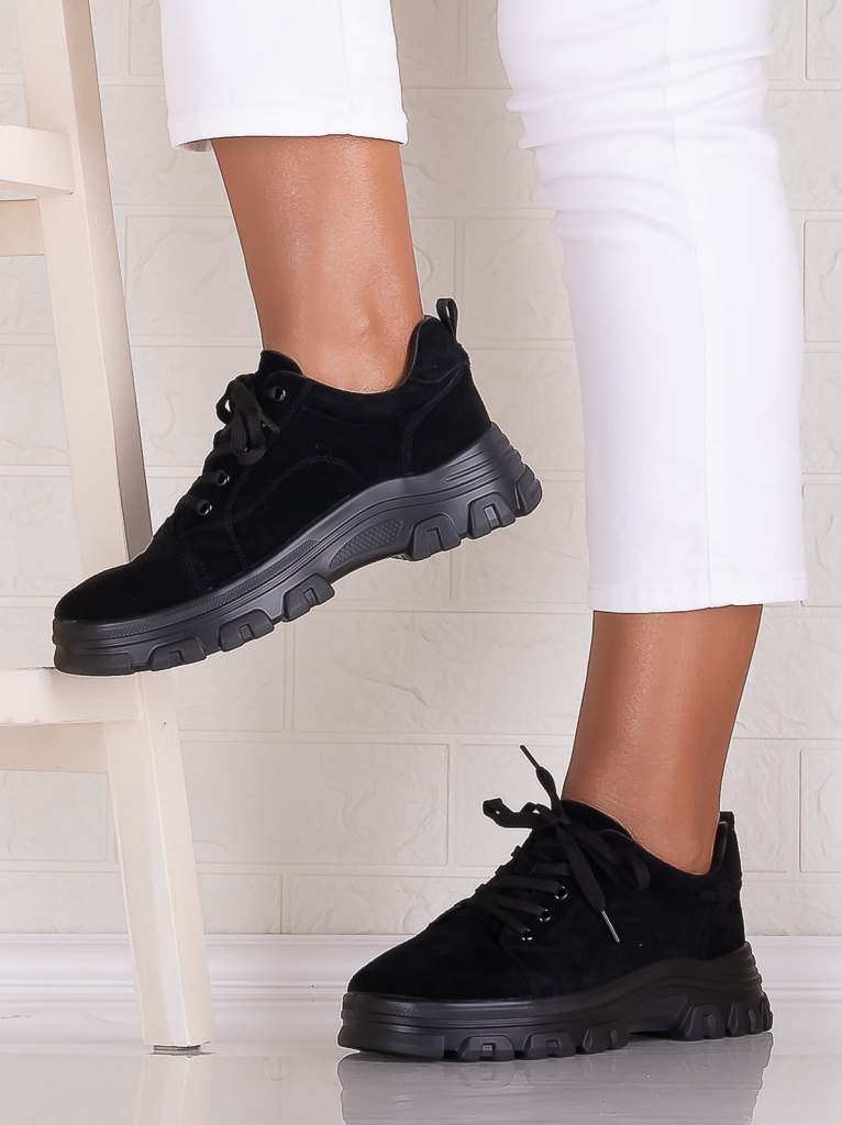 Pantofi dama casual Negri din Piele Naturala Intoarsa Alisma - poza 3