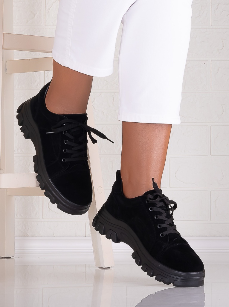 Pantofi dama casual Negri din Piele Naturala Intoarsa Alisma - poza 4