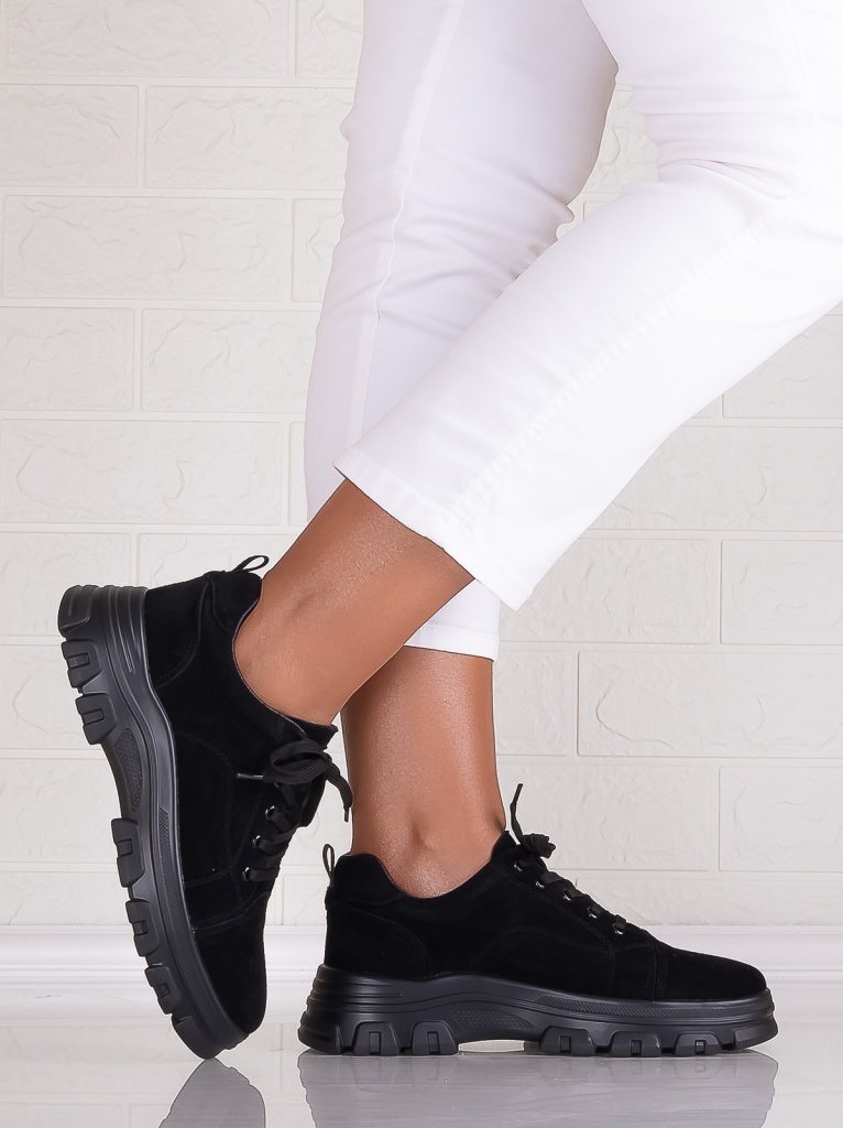 Pantofi dama casual Negri din Piele Naturala Intoarsa Alisma - poza 5