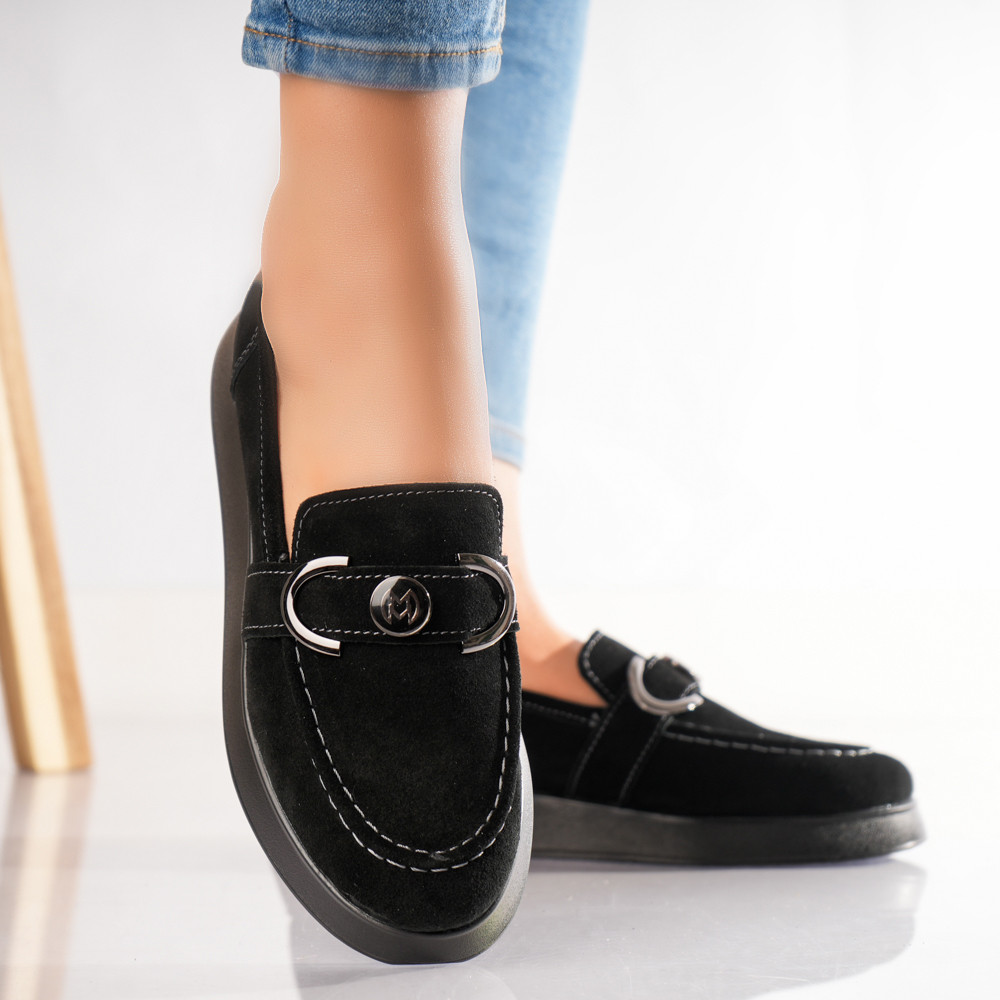 Pantofi dama casual Negri din Piele Naturala Intoarsa Emma - poza 2