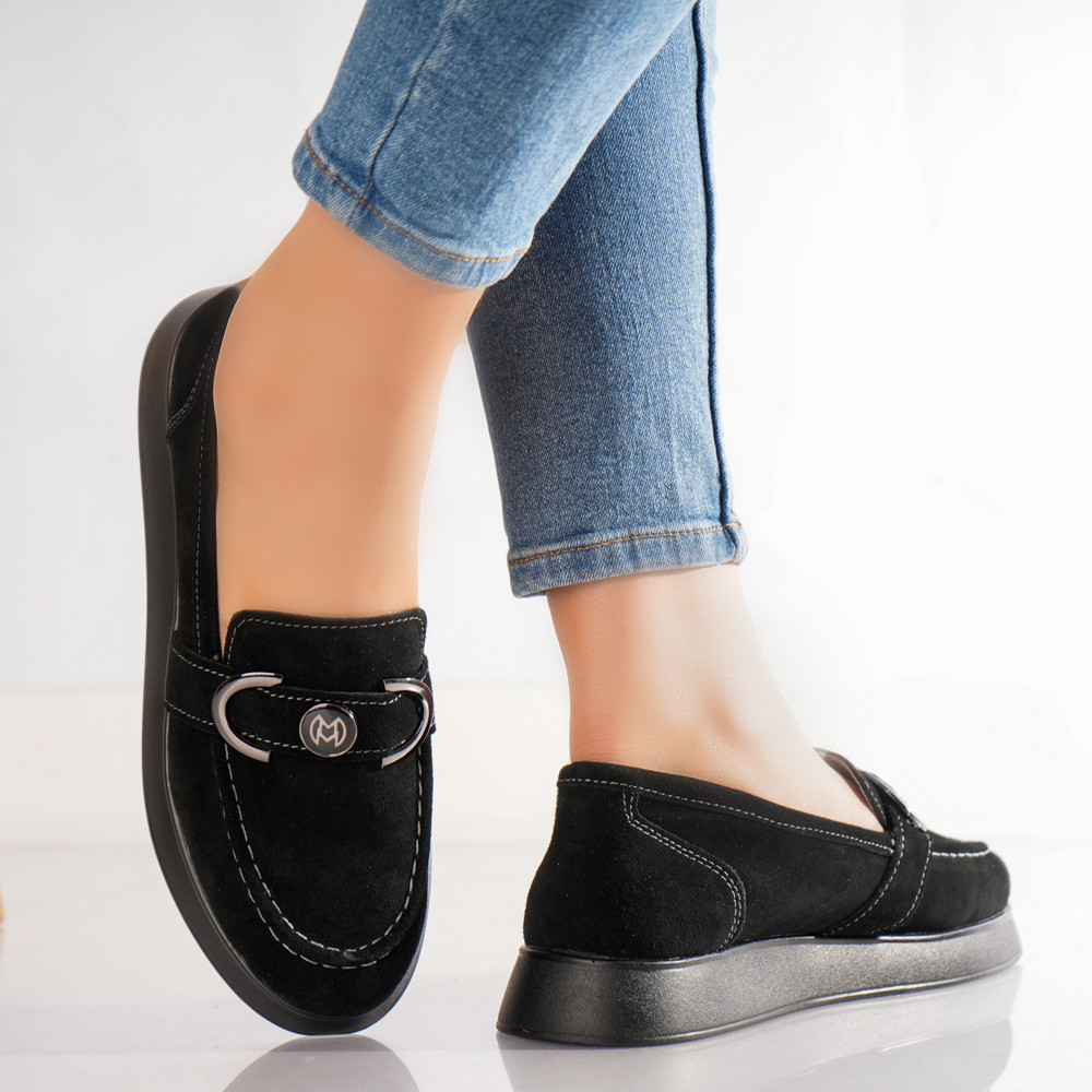 Pantofi dama casual Negri din Piele Naturala Intoarsa Emma - poza 3