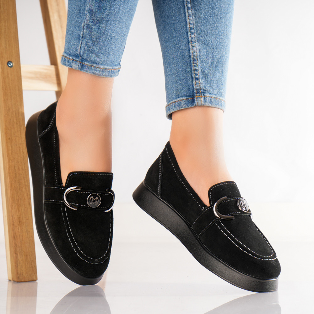 Pantofi dama casual Negri din Piele Naturala Intoarsa Emma - poza 4
