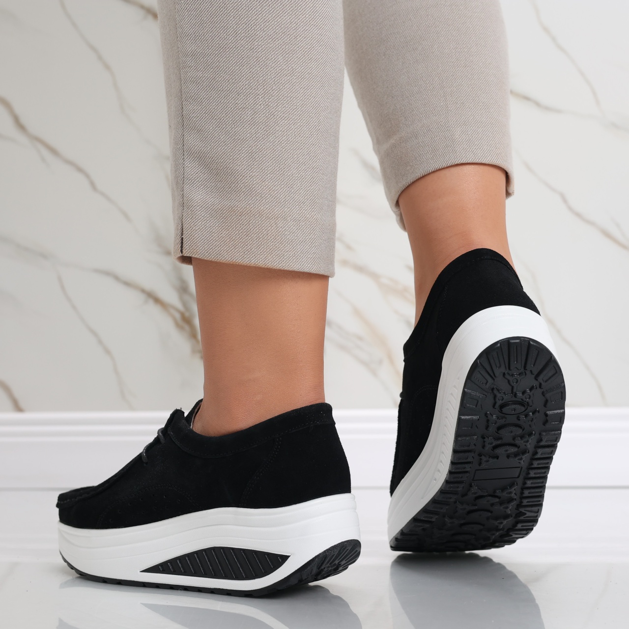 Pantofi dama casual Negri din Piele Naturala Intoarsa Oscara - poza 4