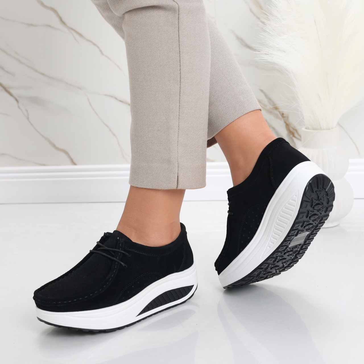 Pantofi dama casual Negri din Piele Naturala Intoarsa Oscara - poza 5