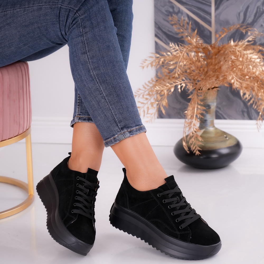 Pantofi dama casual Negri din Piele Naturala intoarsa Shula - poza 3