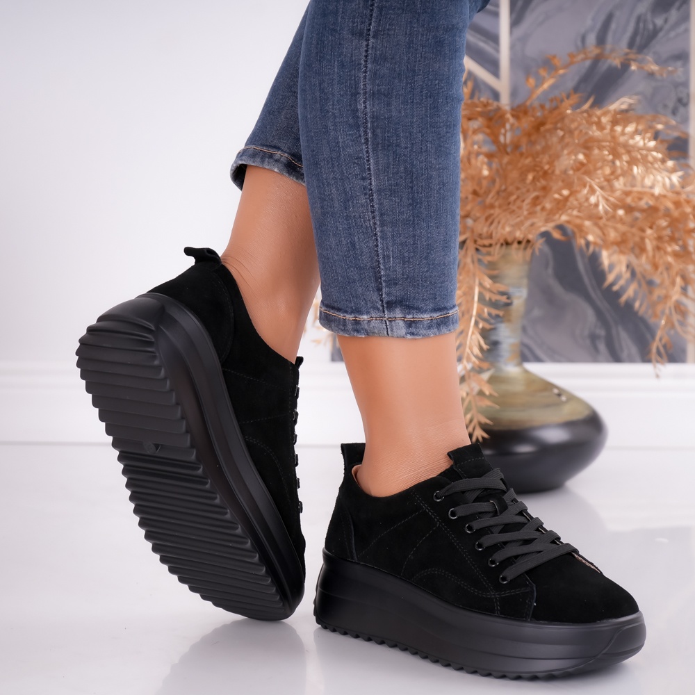 Pantofi dama casual Negri din Piele Naturala intoarsa Shula - poza 4