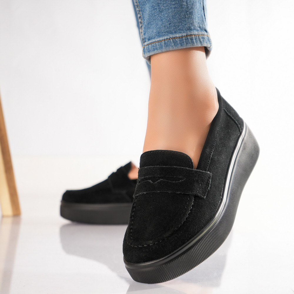 Pantofi dama casual Negri din Piele Naturala Intoarsa Temia - poza 2