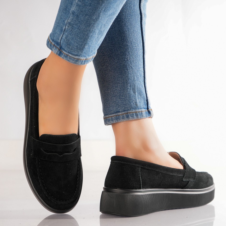 Pantofi dama casual Negri din Piele Naturala Intoarsa Temia - poza 3
