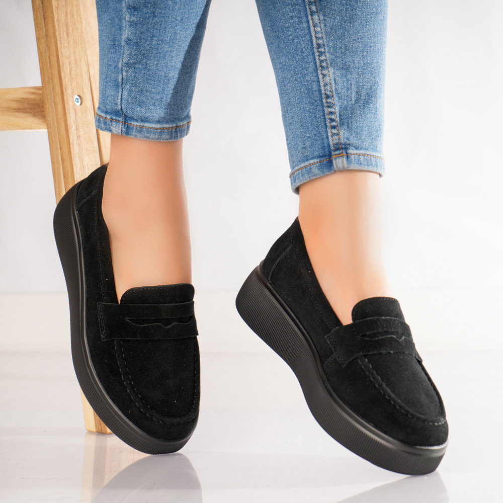 Pantofi dama casual Negri din Piele Naturala Intoarsa Temia - poza 4