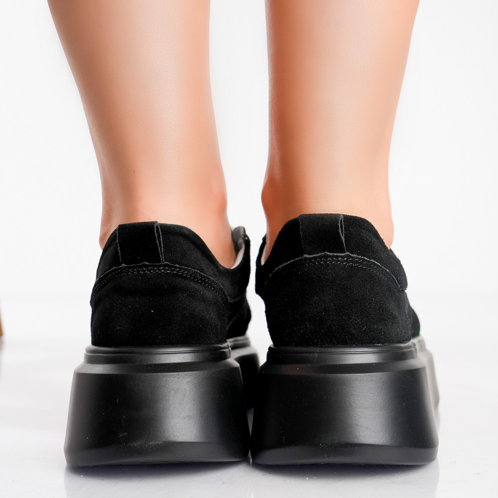 Pantofi dama casual Negri din Piele Naturala Intoarsa Toega - poza 5