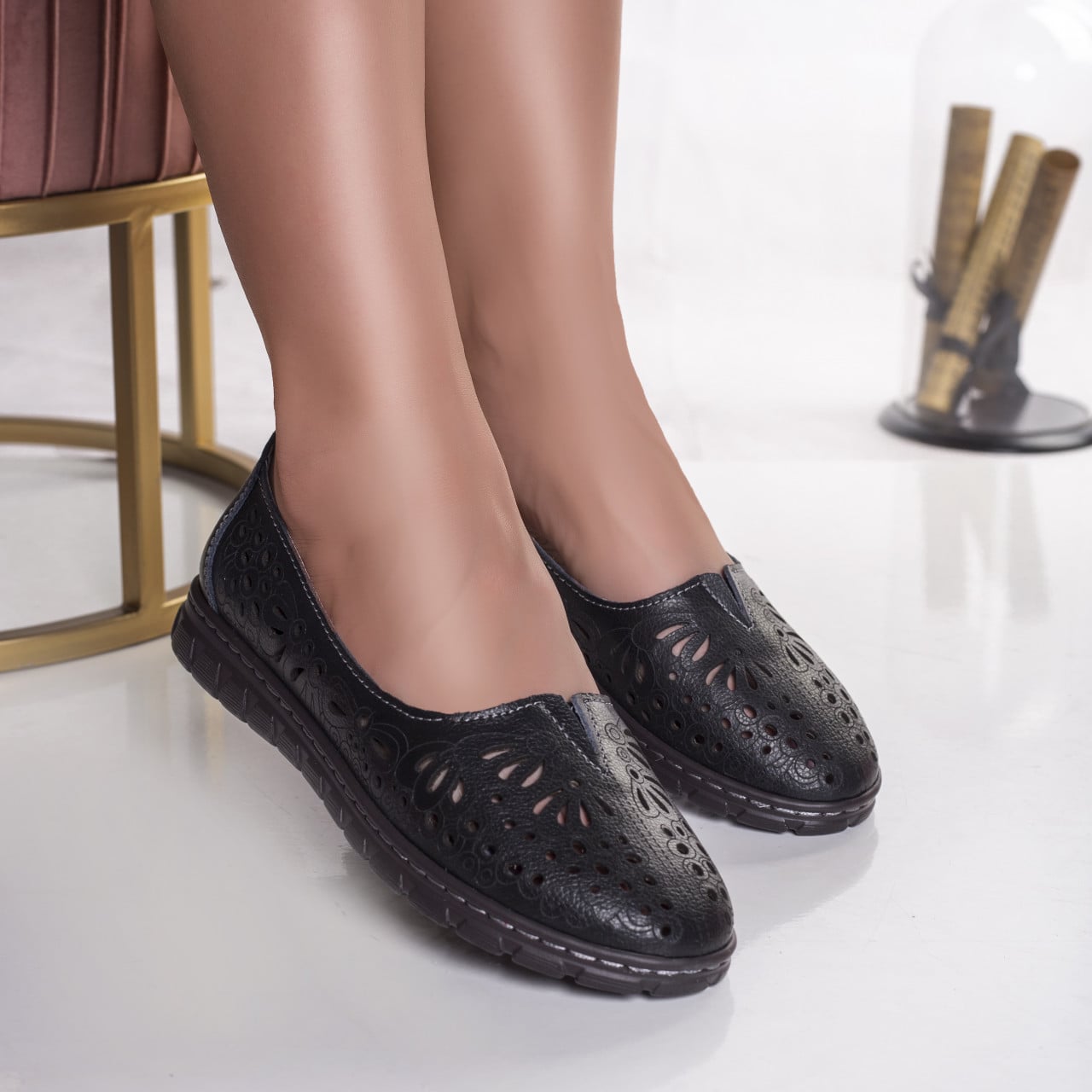 Pantofi dama casual negri din piele naturala opilo - poza 1