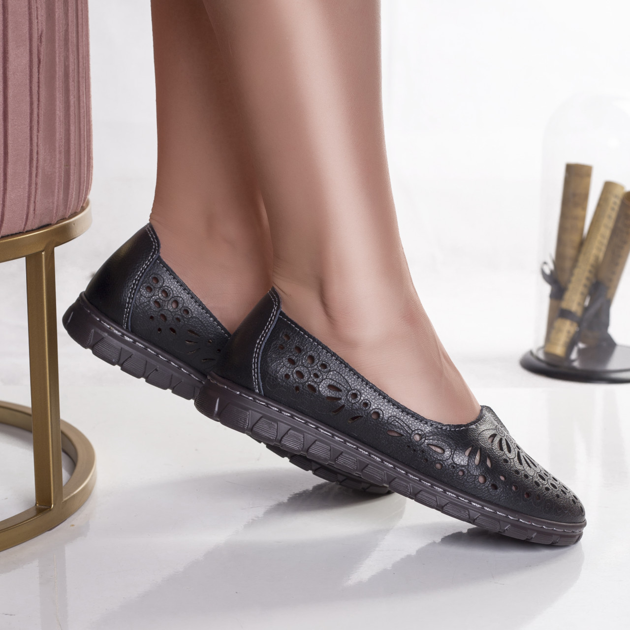 Pantofi dama casual negri din piele naturala opilo - poza 2