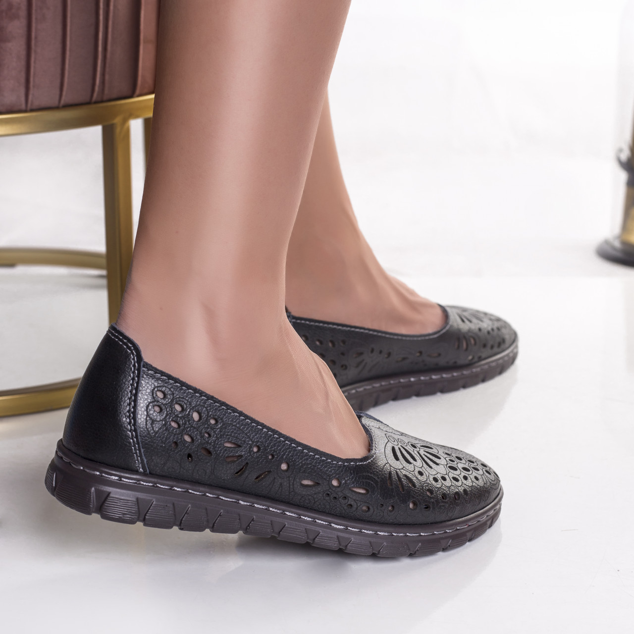 Pantofi dama casual negri din piele naturala opilo - poza 3