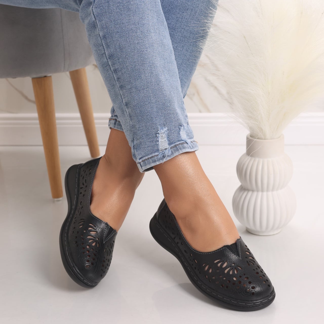 Pantofi dama casual Negri din Piele Naturala Rozlin - poza 1