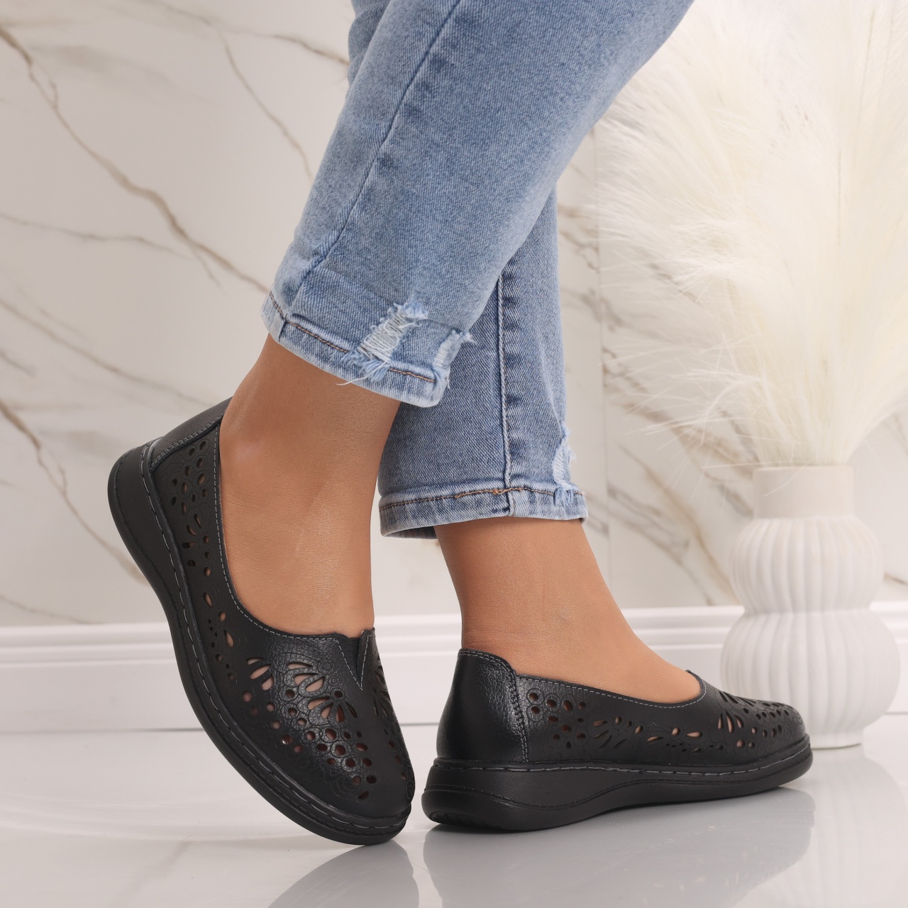 Pantofi dama casual Negri din Piele Naturala Rozlin - poza 2