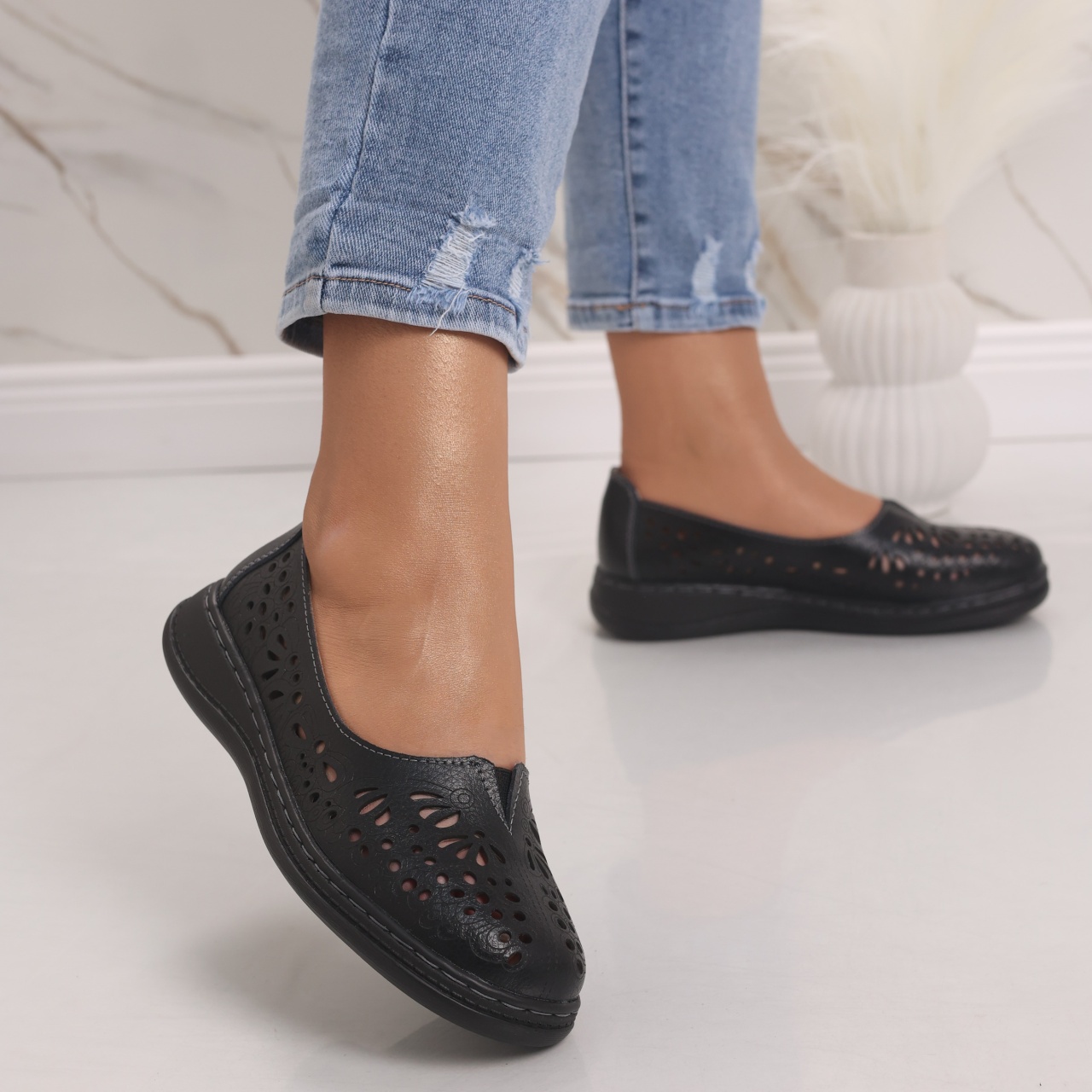 Pantofi dama casual Negri din Piele Naturala Rozlin - poza 3