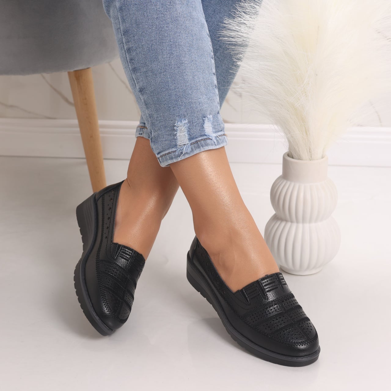 Pantofi dama casual Negri din Piele Naturala Saina - poza 2